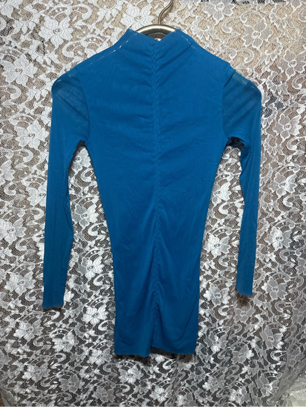 Ruched Long Sleeve Women's Top in Teal Blue sz 6 NWOT